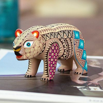 Alternate image for Handmade Geometric Brown Copal Wood Bear Alebrije Figurine The Noble Master in Brown