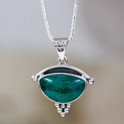 Alternate image for Handmade Mexico Chrysocolla and Silver Pendant Necklace Taxco Mystique