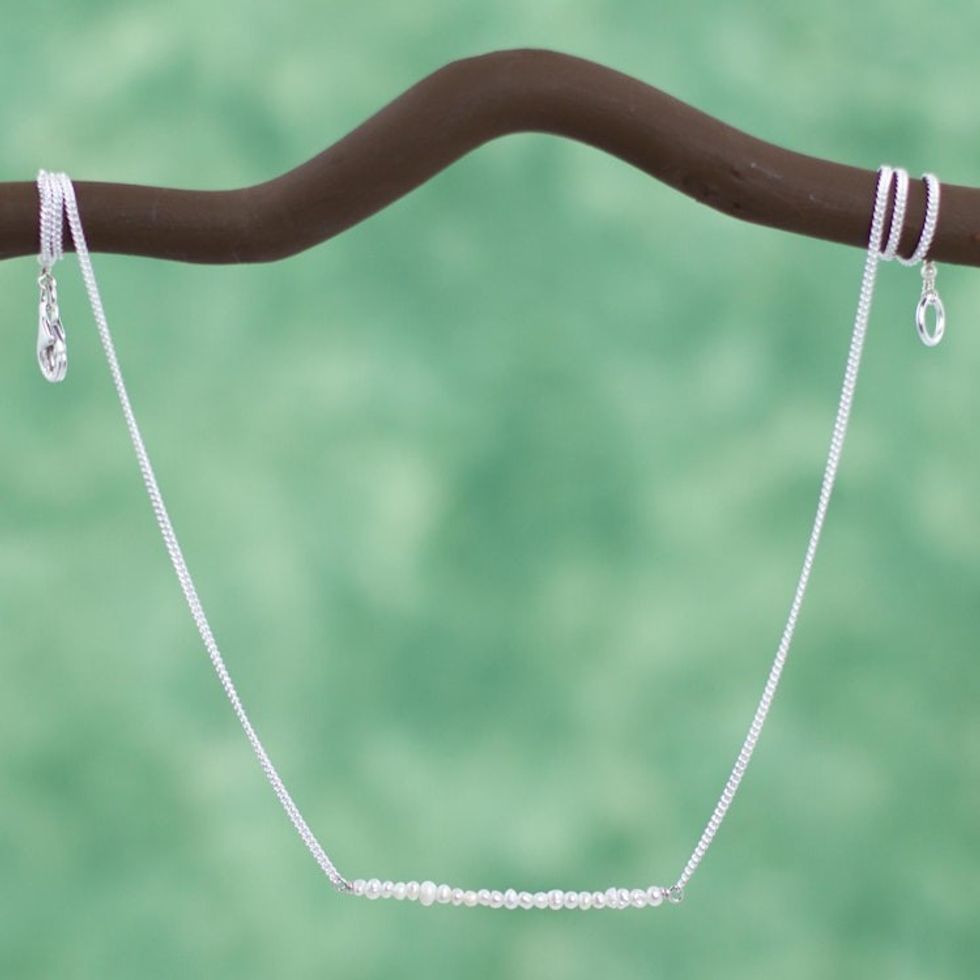 Hand Crafted Cultured Pearl and Sterling Silver Necklace 'Pearl Sequence'