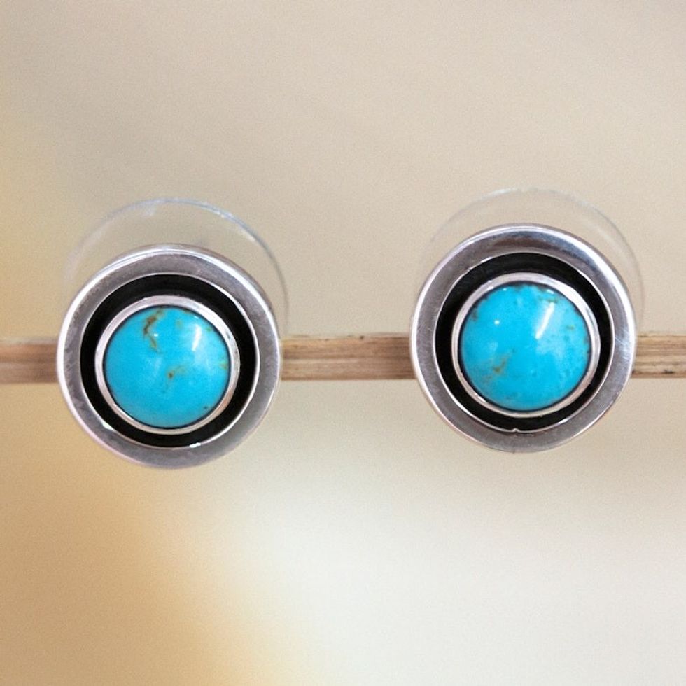 Button Earrings with Natural Turquoise 'Goddess Glow'