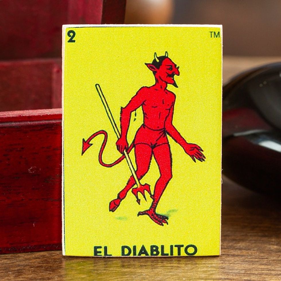Decoupage Wooden Magnet With Mexican Loteria Card Motif 'The Little Devil'
