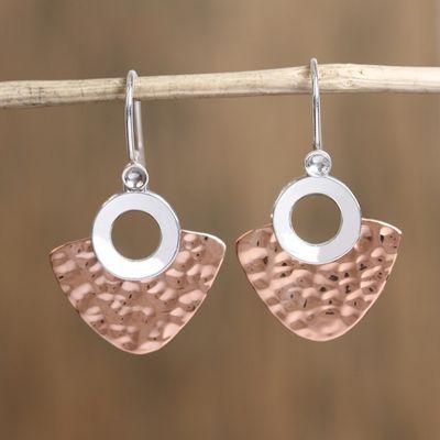 Alternate image for Modern Taxco Sterling Silver and Copper Dangle Earrings Rippling Water