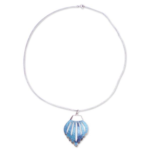 Alternate image for Sterling Silver and Titanium Pendant Necklace from Mexico Blue Agassizi Fin