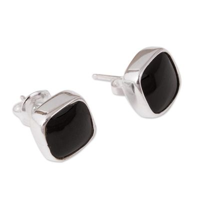 Alternate image for Square Obsidian Stud Earrings from Mexico Square Bucklers