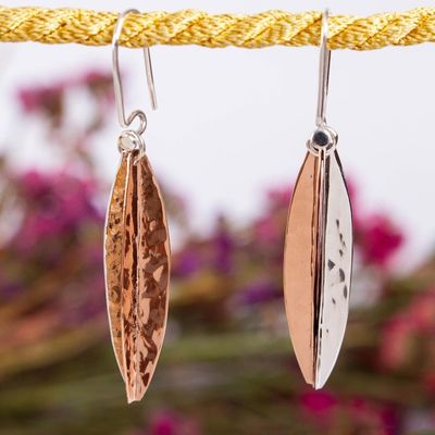 Alternate image for Taxco Sterling Silver and Copper Dangle Earrings from Mexico Hammered Abstraction