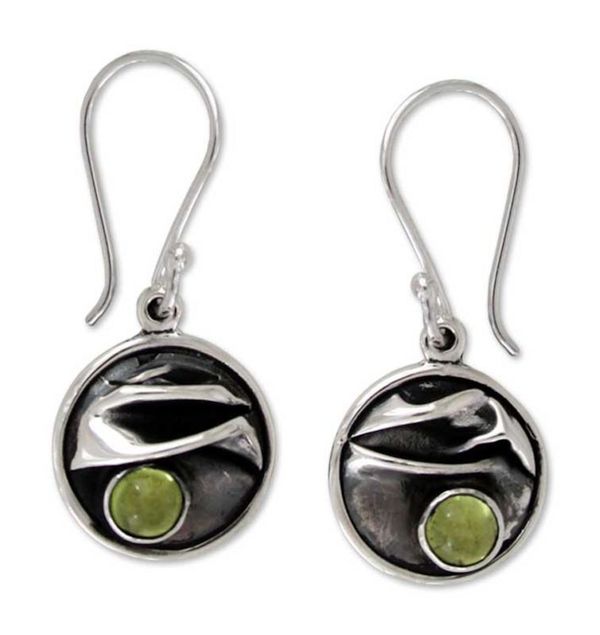 Alternate image for Hand Crafted Womens Fine Silver Peridot Earrings Taxco Dawn