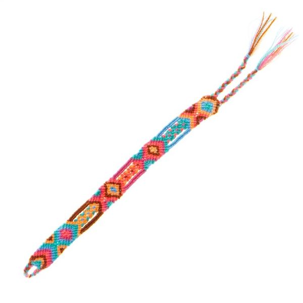 Alternate image for Handwoven Cotton Wristband Bracelet with Geometric Motifs Pink Geometry