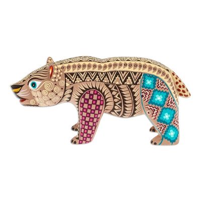 Alternate image for Handmade Geometric Brown Copal Wood Bear Alebrije Figurine The Noble Master in Brown