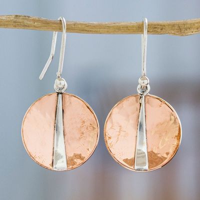Alternate image for Mexican 925 Sterling Silver and Copper Dangle Earrings Contemporary Contrasts
