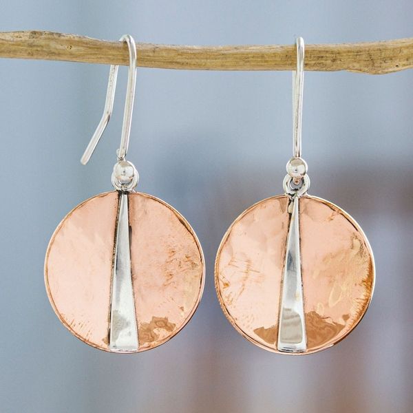 Alternate image for Mexican 925 Sterling Silver and Copper Dangle Earrings Contemporary Contrasts