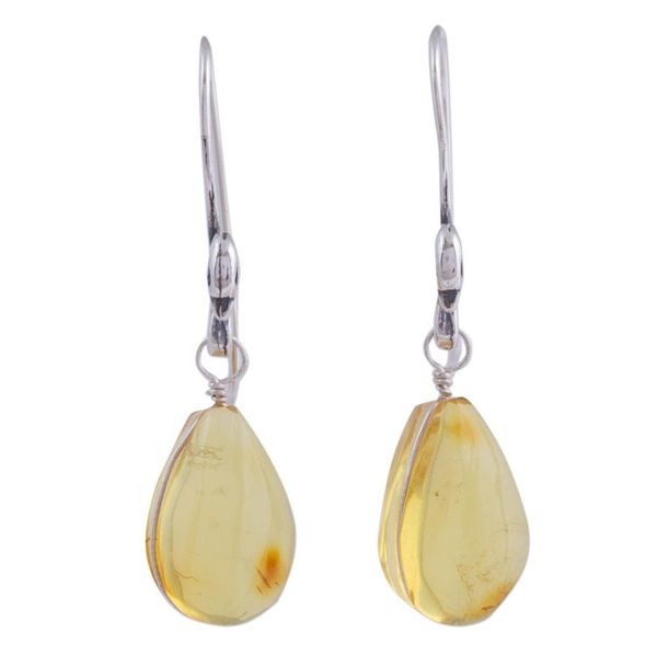 Alternate image for Sterling Silver Swan Earrings with Mexican Amber Golden Swan Pond