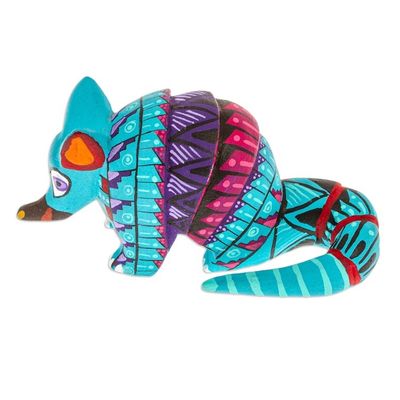 Alternate image for Painted Alebrije Copal Wood Figurine of Aquamarine Armadillo Mexicos Protector