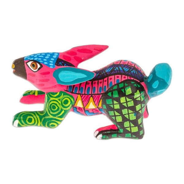 Alternate image for Hand-Painted Copal Wood Alebrije Rabbit Figurine in Carmine Carmine Rabbit