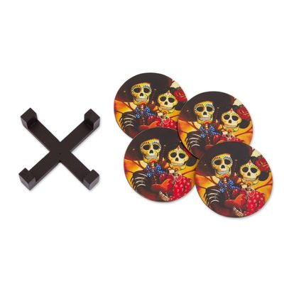 Alternate image for Wood Coasters Day of the Dead Set of 4 from Mexico Catrin and Catrina