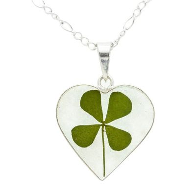 Alternate image for Heart-Shaped Natural Clover Pendant Necklace from Mexico Clover Heart