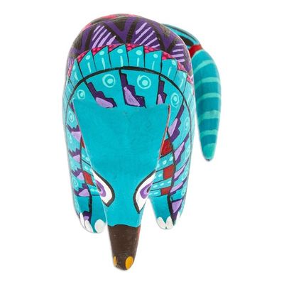 Alternate image for Painted Alebrije Copal Wood Figurine of Aquamarine Armadillo Mexicos Protector
