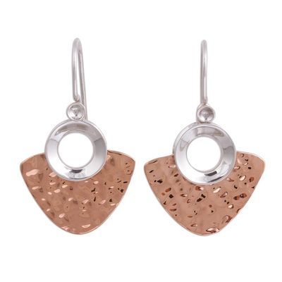 Alternate image for Modern Taxco Sterling Silver and Copper Dangle Earrings Rippling Water