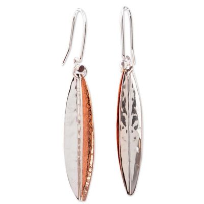 Alternate image for Taxco Sterling Silver and Copper Dangle Earrings from Mexico Hammered Abstraction