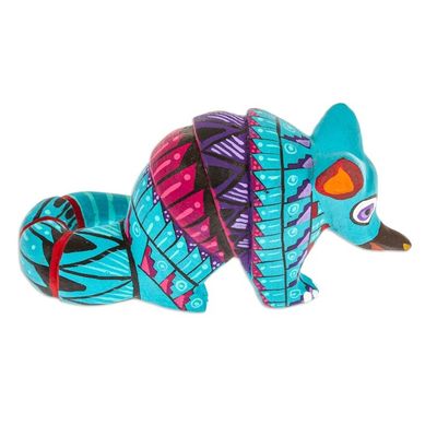 Alternate image for Painted Alebrije Copal Wood Figurine of Aquamarine Armadillo Mexicos Protector