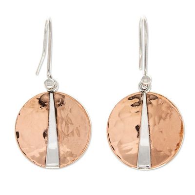 Alternate image for Mexican 925 Sterling Silver and Copper Dangle Earrings Contemporary Contrasts