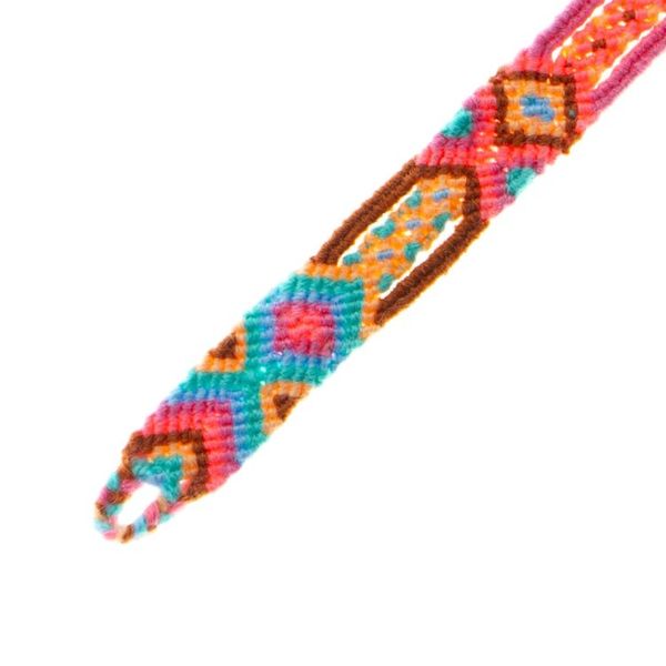Alternate image for Handwoven Cotton Wristband Bracelet with Geometric Motifs Pink Geometry