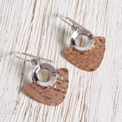 Alternate image for Modern Taxco Sterling Silver and Copper Dangle Earrings Rippling Water