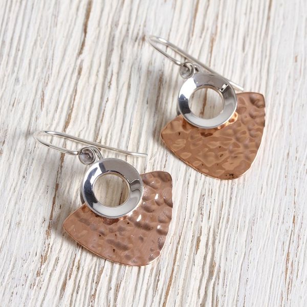 Alternate image for Modern Taxco Sterling Silver and Copper Dangle Earrings Rippling Water