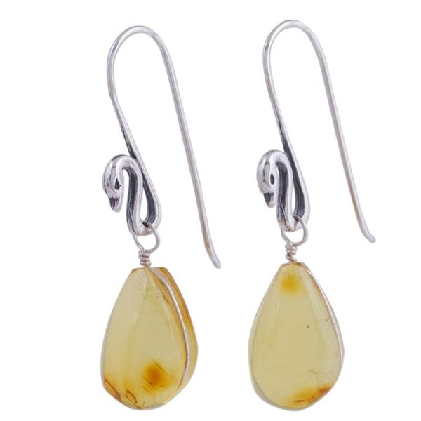 Alternate image for Sterling Silver Swan Earrings with Mexican Amber Golden Swan Pond