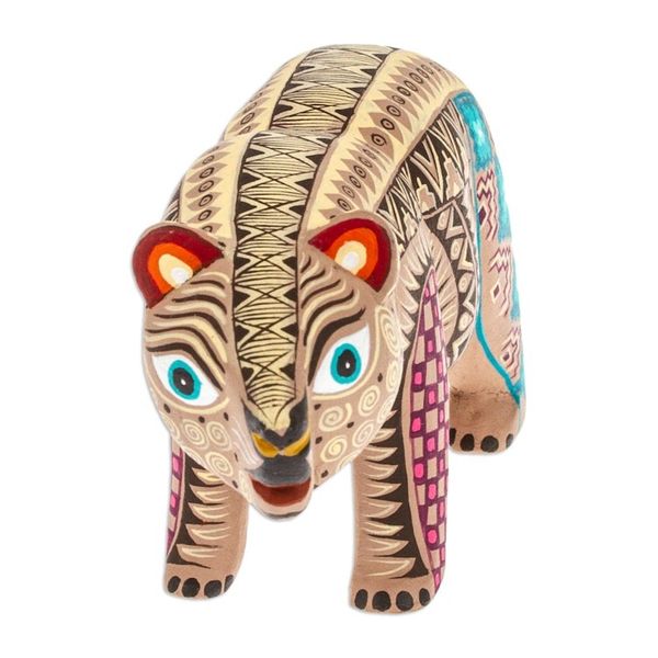 Alternate image for Handmade Geometric Brown Copal Wood Bear Alebrije Figurine The Noble Master in Brown