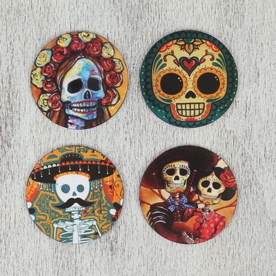 Alternate image for Day of the Dead Theme on Mexican Decoupage Set of 4 Coasters Festive Catrina