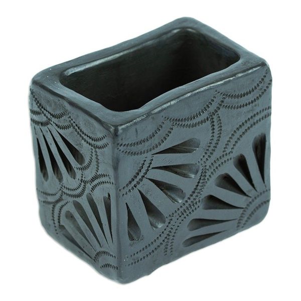 Alternate image for Barro Negro Black Ceramic Mini Flower Pot Handmade in Mexico Square  Peacock Too