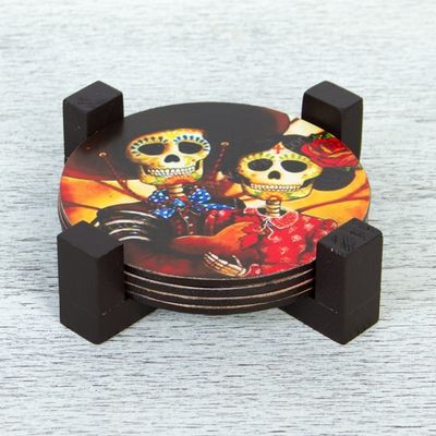Alternate image for Wood Coasters Day of the Dead Set of 4 from Mexico Catrin and Catrina