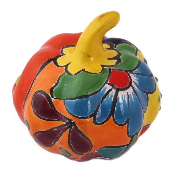 Alternate image for Talavera-Style Ceramic Jack-O-Lantern Figurine from Mexico Talavera Jack-O-Lantern