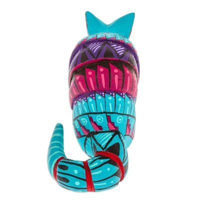 Alternate image for Painted Alebrije Copal Wood Figurine of Aquamarine Armadillo Mexicos Protector