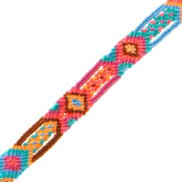 Alternate image for Handwoven Cotton Wristband Bracelet with Geometric Motifs Pink Geometry