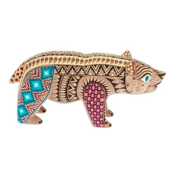 Alternate image for Handmade Geometric Brown Copal Wood Bear Alebrije Figurine The Noble Master in Brown