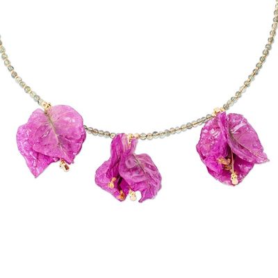 Alternate image for Natural Flower Jewelry Set with Gemstones Bougainvillea Beauty