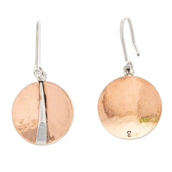 Alternate image for Mexican 925 Sterling Silver and Copper Dangle Earrings Contemporary Contrasts