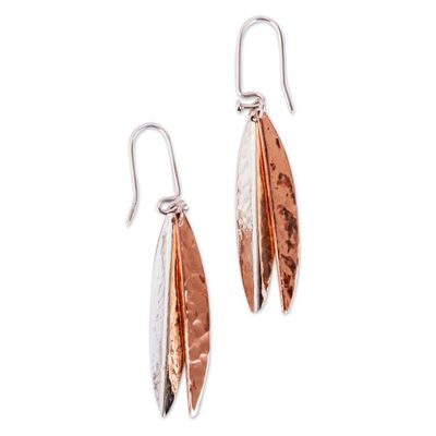 Alternate image for Taxco Sterling Silver and Copper Dangle Earrings from Mexico Hammered Abstraction