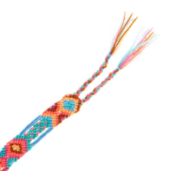 Alternate image for Handwoven Cotton Wristband Bracelet with Geometric Motifs Pink Geometry