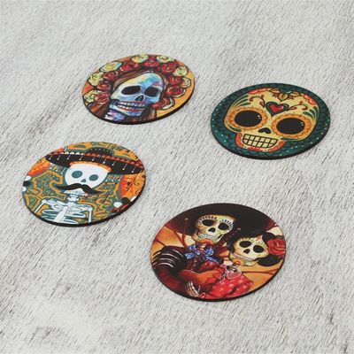 Alternate image for Day of the Dead Theme on Mexican Decoupage Set of 4 Coasters Festive Catrina