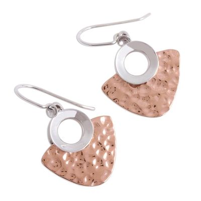 Alternate image for Modern Taxco Sterling Silver and Copper Dangle Earrings Rippling Water