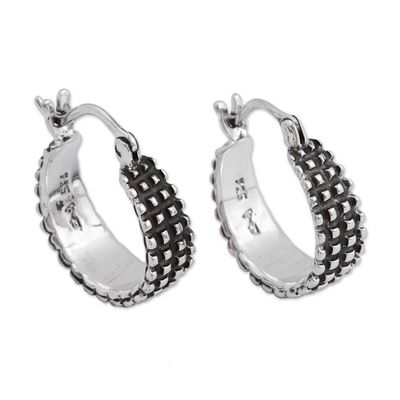 Alternate image for Combination Finish Sterling Silver Hoop Earrings from Mexico Ebbing Light