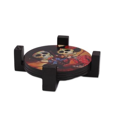 Alternate image for Day of the Dead Theme on Mexican Decoupage Set of 4 Coasters Festive Catrina