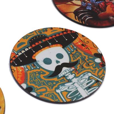 Alternate image for Day of the Dead Theme on Mexican Decoupage Set of 4 Coasters Festive Catrina
