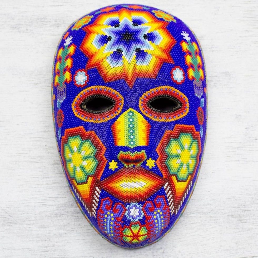 Beaded Huichol Mask Mexican Folk Art Handmade in Mexico 'Estrella'