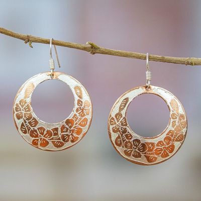 Alternate image for Silver-Accented Copper Dangle Earrings with Floral Details Blooming Auras