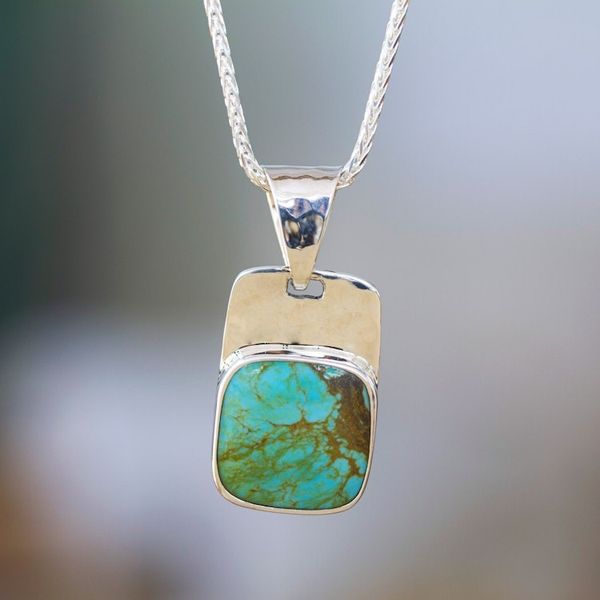 Alternate image for Square Natural Turquoise Pendant Necklace from Mexico Watery Gleam