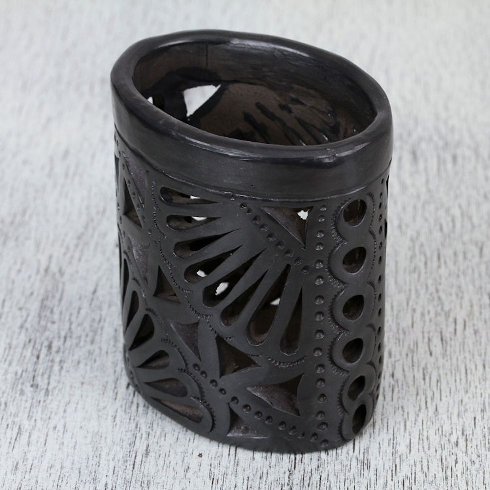 Oaxaca Barro Negro Oval Ceramic Pencil Holder 'Oaxacan Oval'