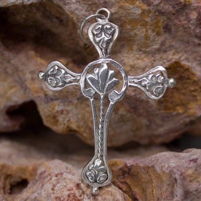 Alternate image for Handcrafted Mexican Cross Sterling Silver Pendant Fleur-de-Lis Cross